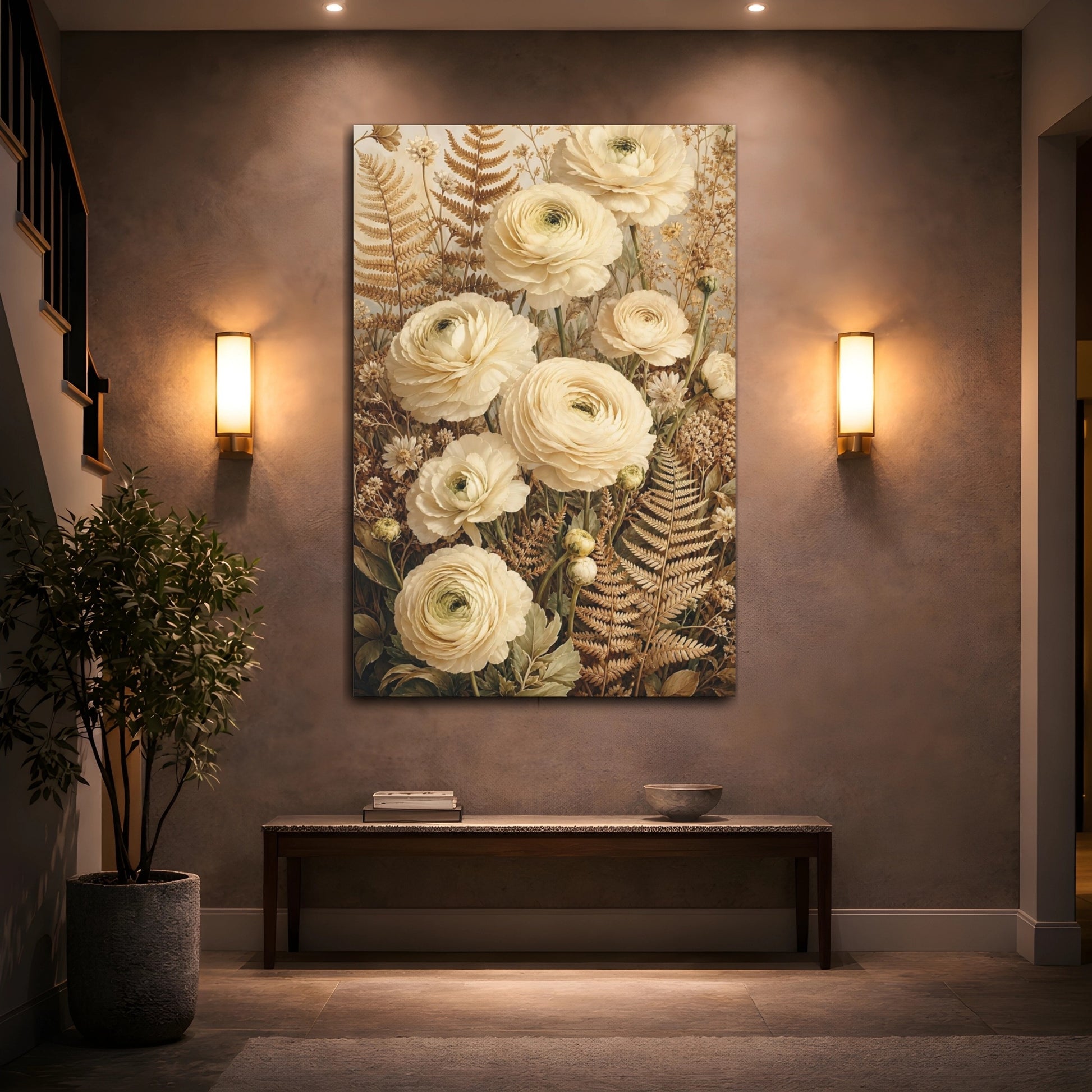 Mockup 2. Floral Ranunculus Flowers Cream Floral shown as canvas print