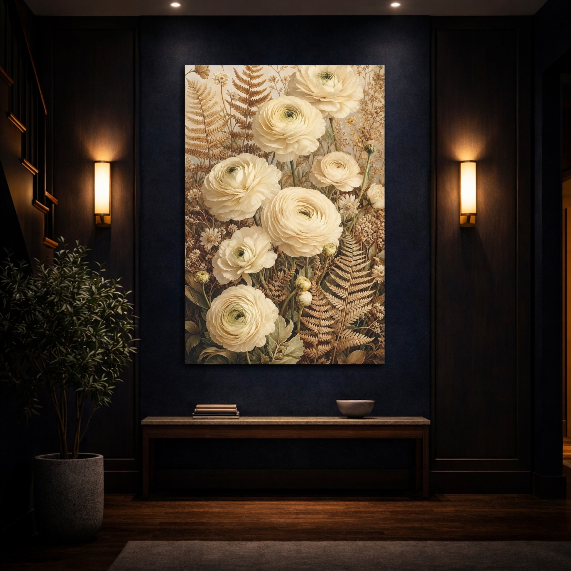 Mockup 4. Floral Ranunculus Flowers Cream Floral shown as canvas print