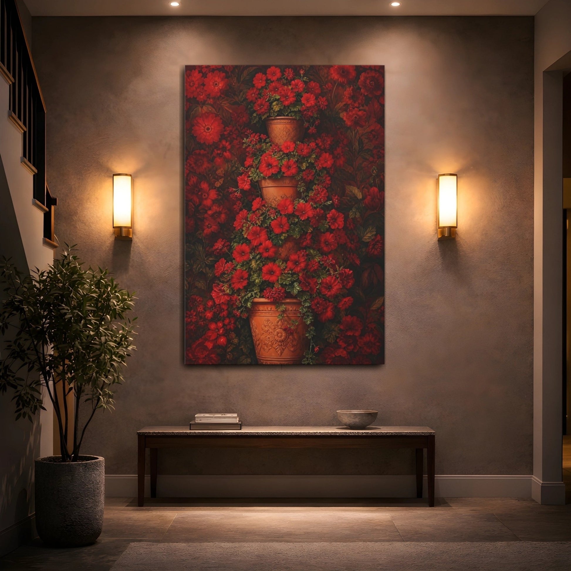 Floral Red Flowers Canvas Print – Living Room, Above Console Table - YesArtYes
