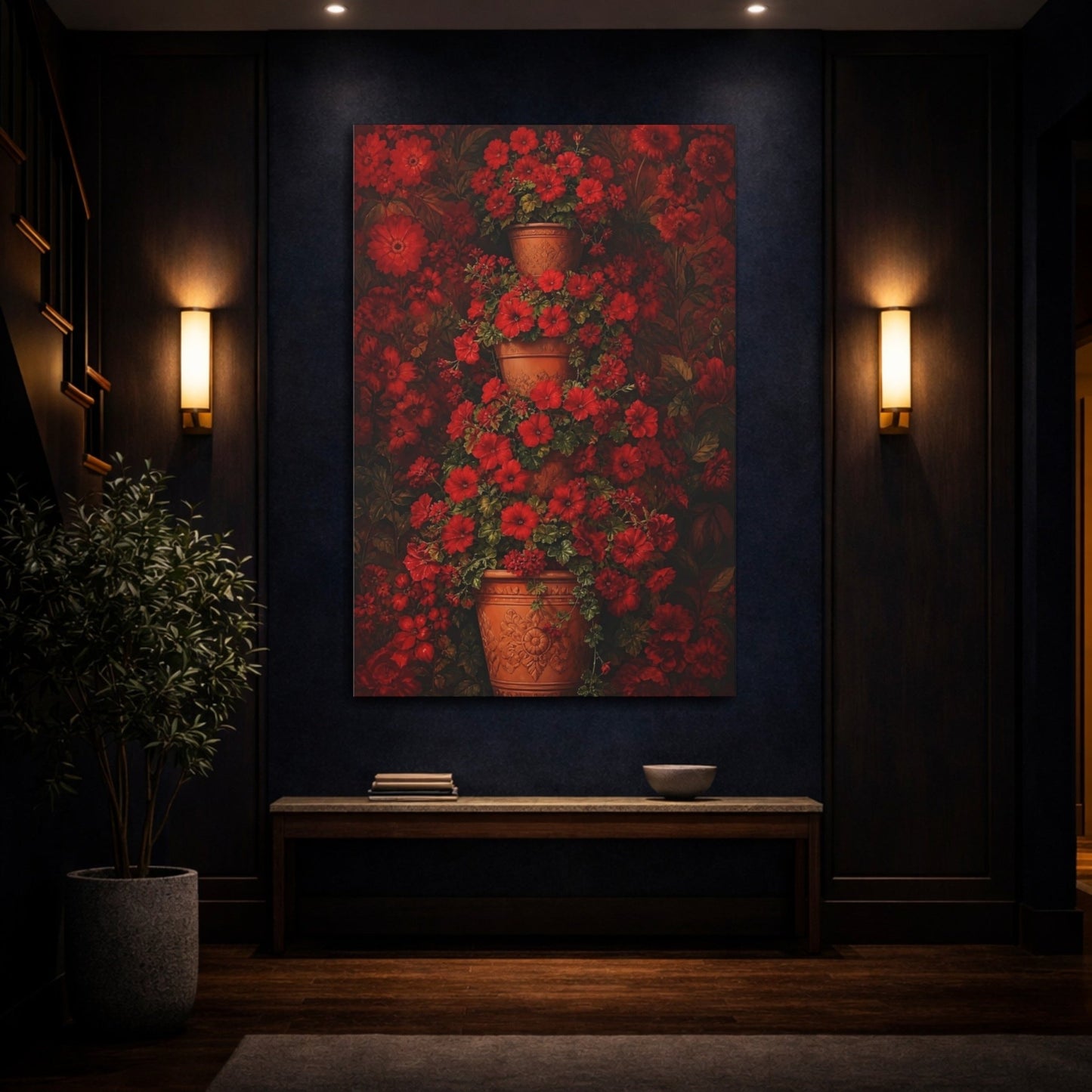 Floral Red Flowers Canvas Print – Living Room, Above Console Table - YesArtYes