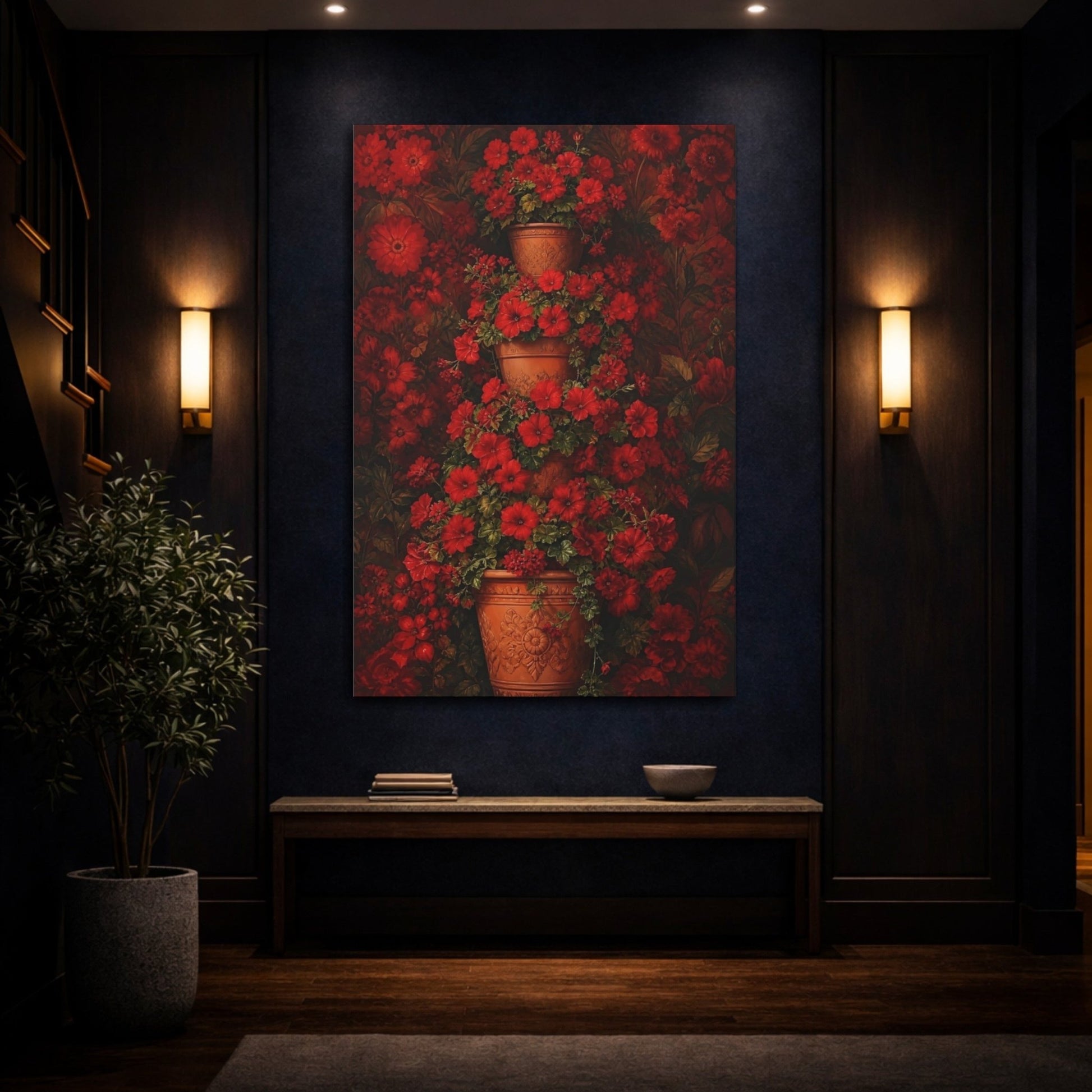 Floral Red Flowers Canvas Print – Living Room, Above Console Table - YesArtYes