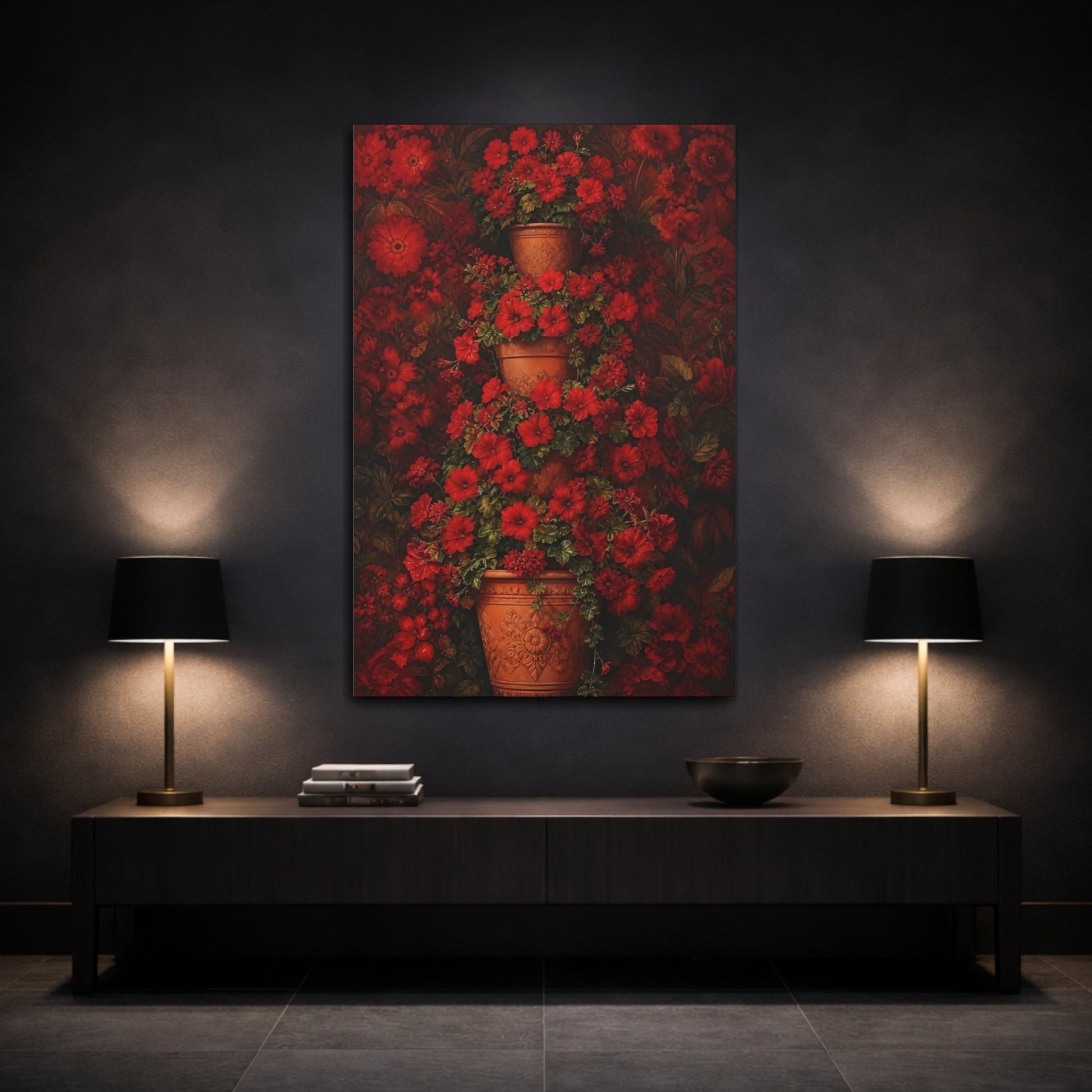 Floral Red Flowers Canvas Print – Living Room, Above Console Table - YesArtYes