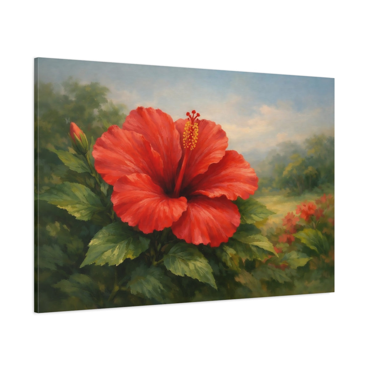 Main Mockup. Floral Red Hibiscus Red Hibiscus shown as stretched canvas wall art