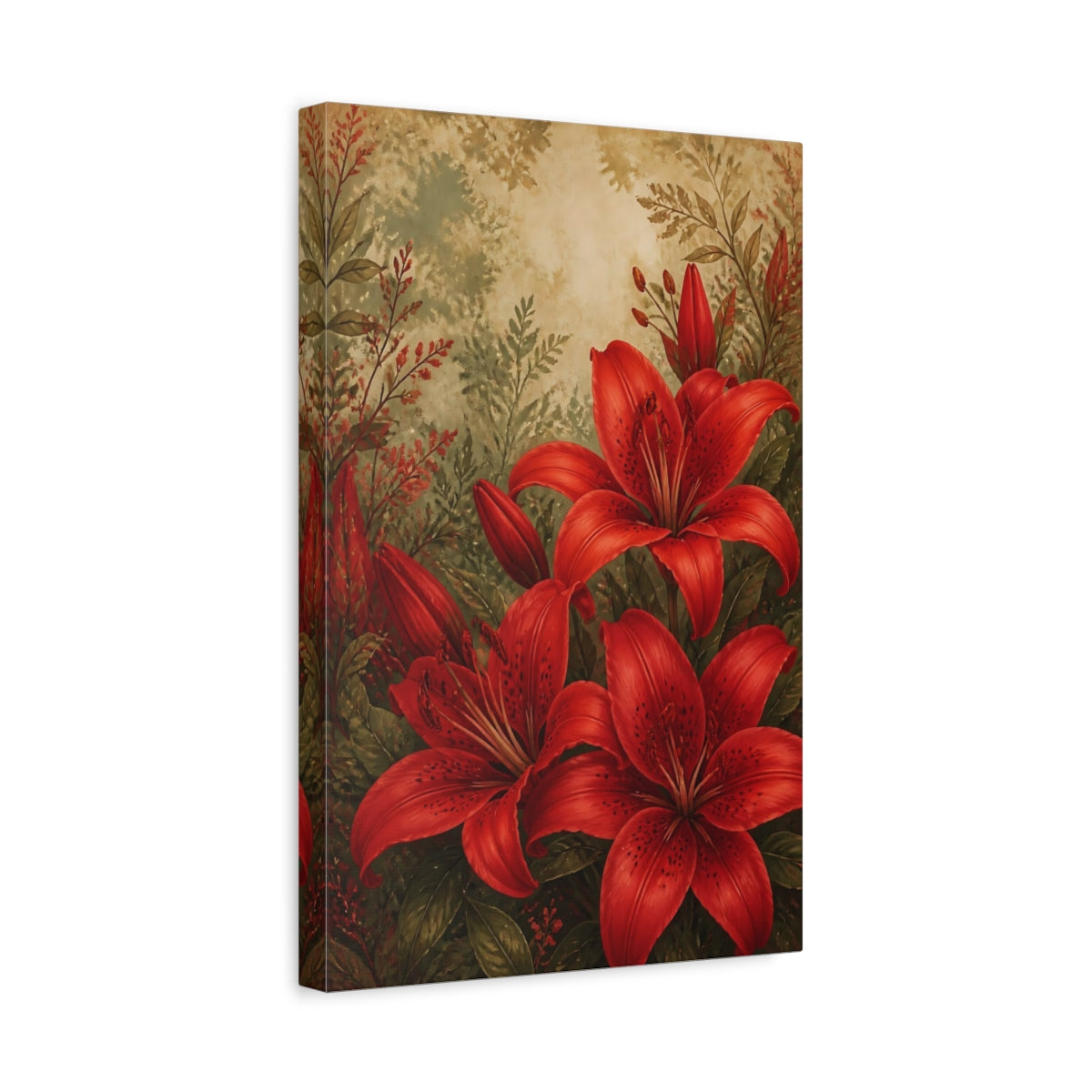 Side Mockup 4. Floral Red Lilies Red Floral shown as canvas print