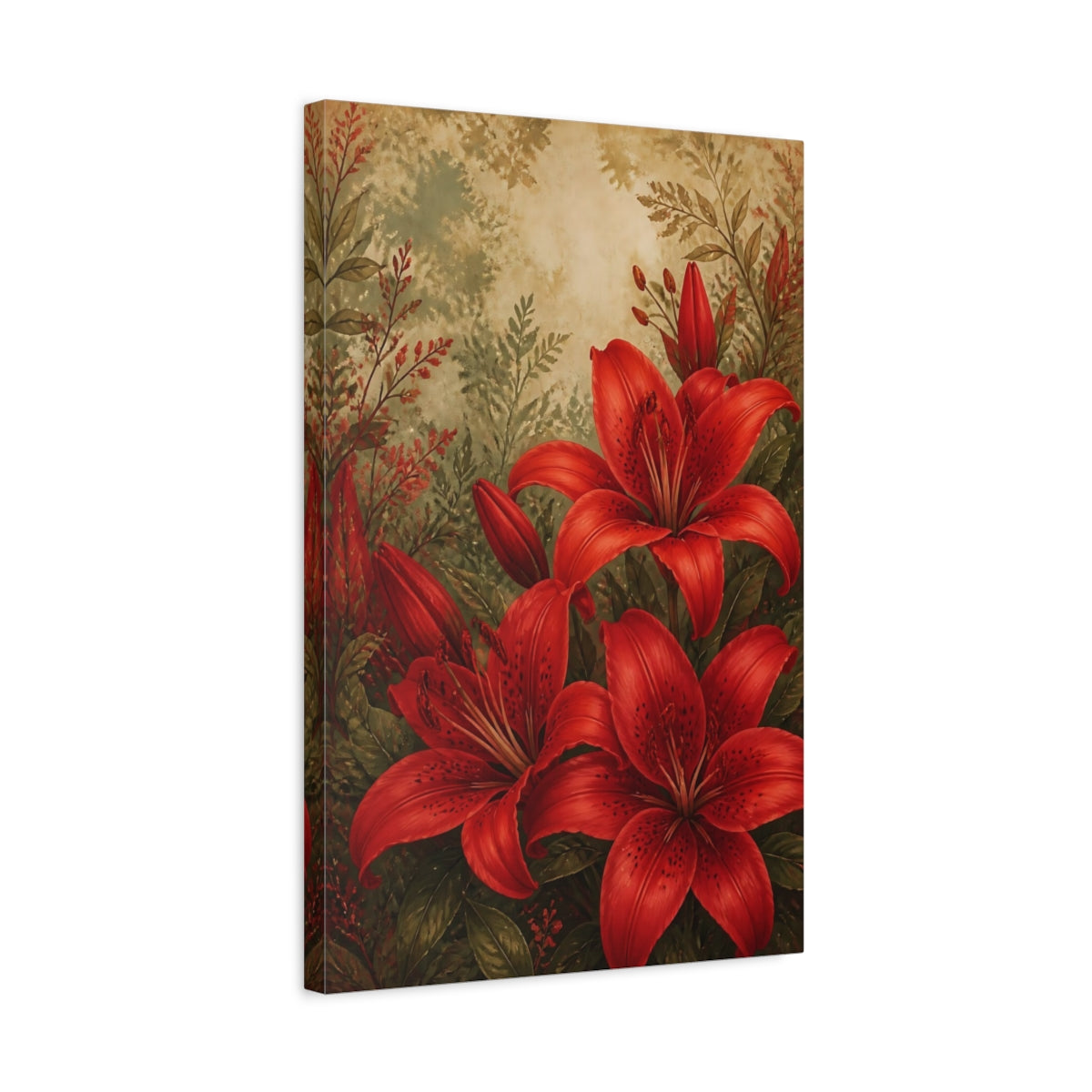 Side Mockup 3. Floral Red Lilies Red Floral shown as canvas print