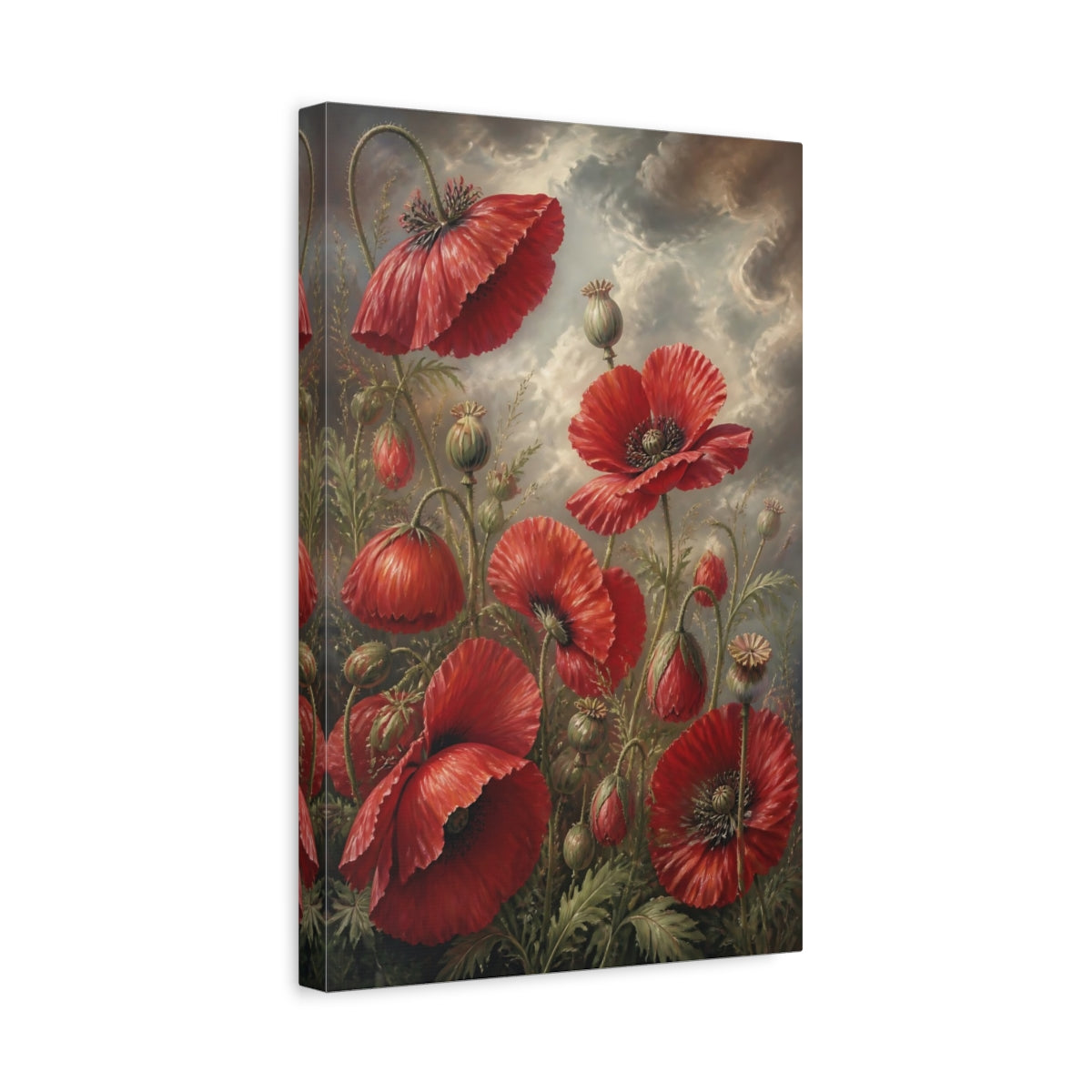 Side Mockup 4. Floral Red Poppies shown as canvas print
