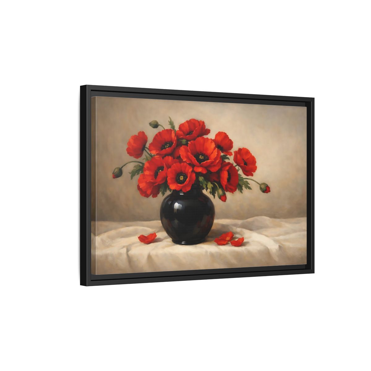 Side Mockup 3. Floral Red Poppies Red Poppy Floral shown as stretched canvas wall art