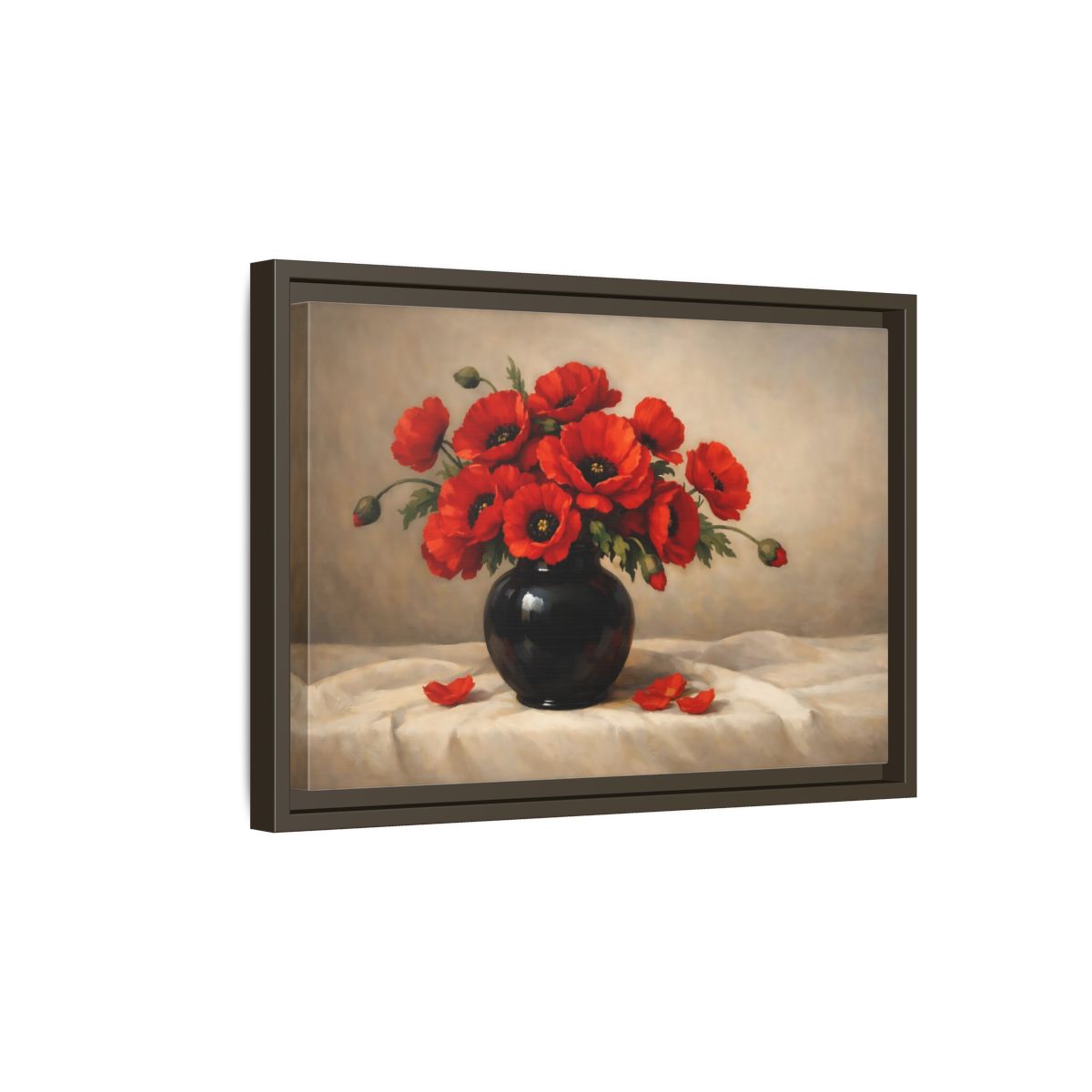 Side Mockup 5. Floral Red Poppies Red Poppy Floral shown as stretched canvas wall art