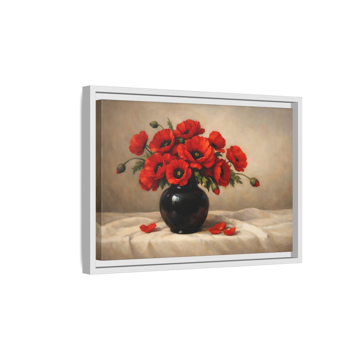Side Mockup 4. Floral Red Poppies Red Poppy Floral shown as stretched canvas wall art