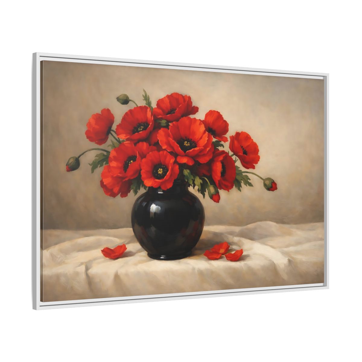 Side Mockup 7. Floral Red Poppies Red Poppy Floral shown as stretched canvas wall art