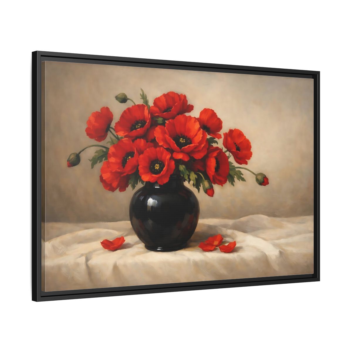 Side Mockup 13. Floral Red Poppies Red Poppy Floral shown as stretched canvas wall art