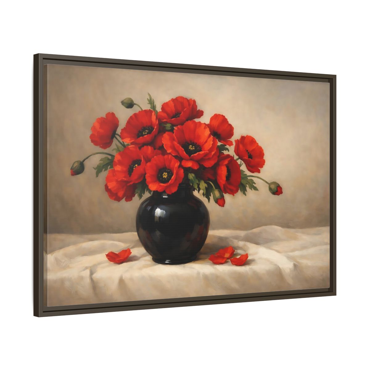 Side Mockup 9. Floral Red Poppies Red Poppy Floral shown as stretched canvas wall art