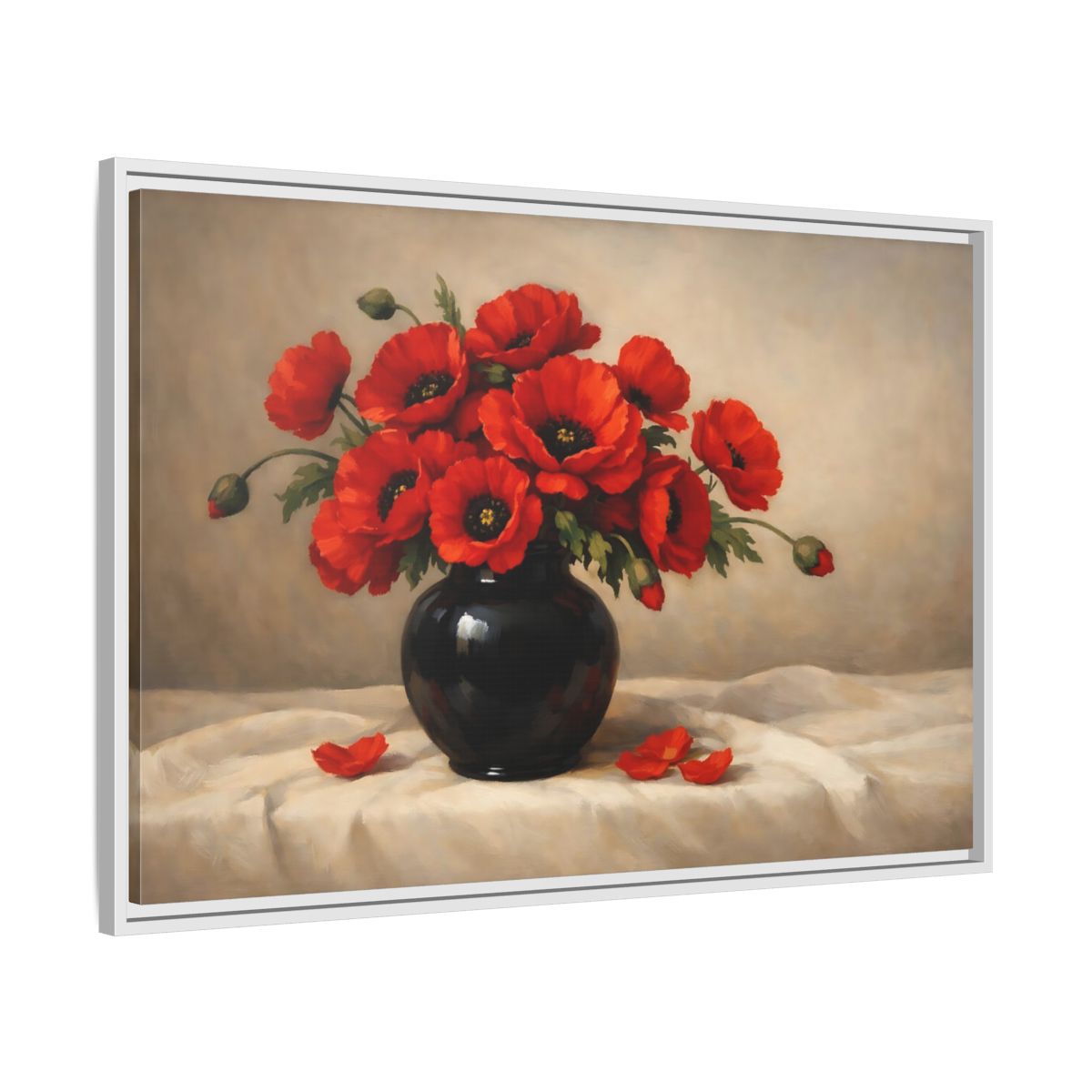 Side Mockup 8. Floral Red Poppies Red Poppy Floral shown as stretched canvas wall art