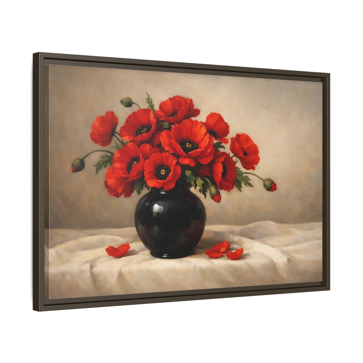 Side Mockup 11. Floral Red Poppies Red Poppy Floral shown as stretched canvas wall art