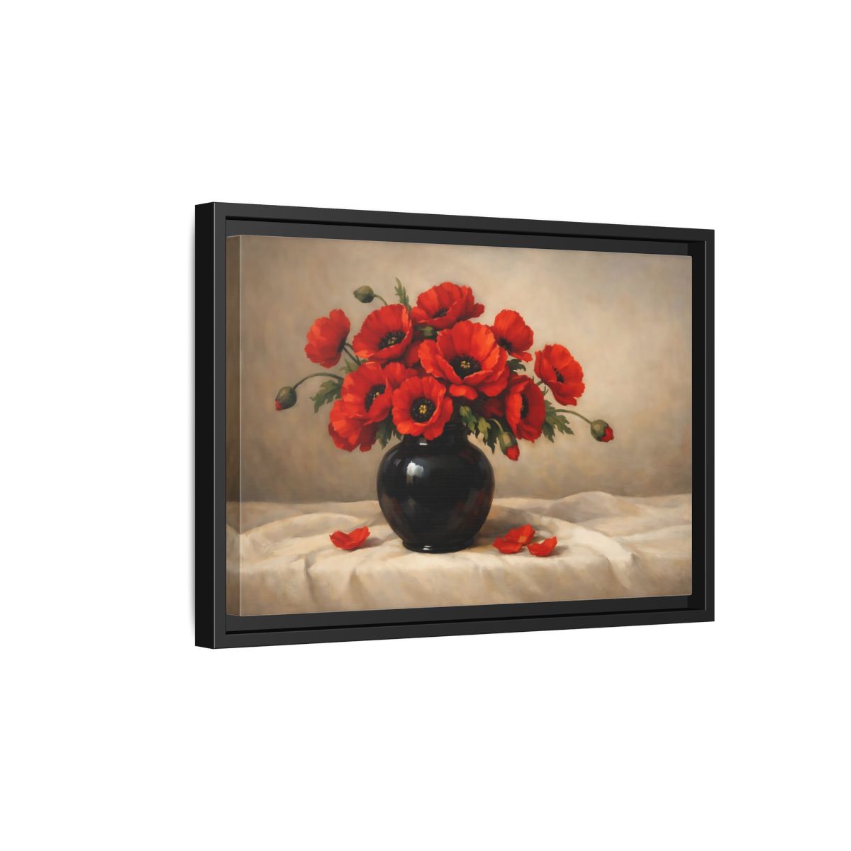 Side Mockup 6. Floral Red Poppies Red Poppy Floral shown as stretched canvas wall art