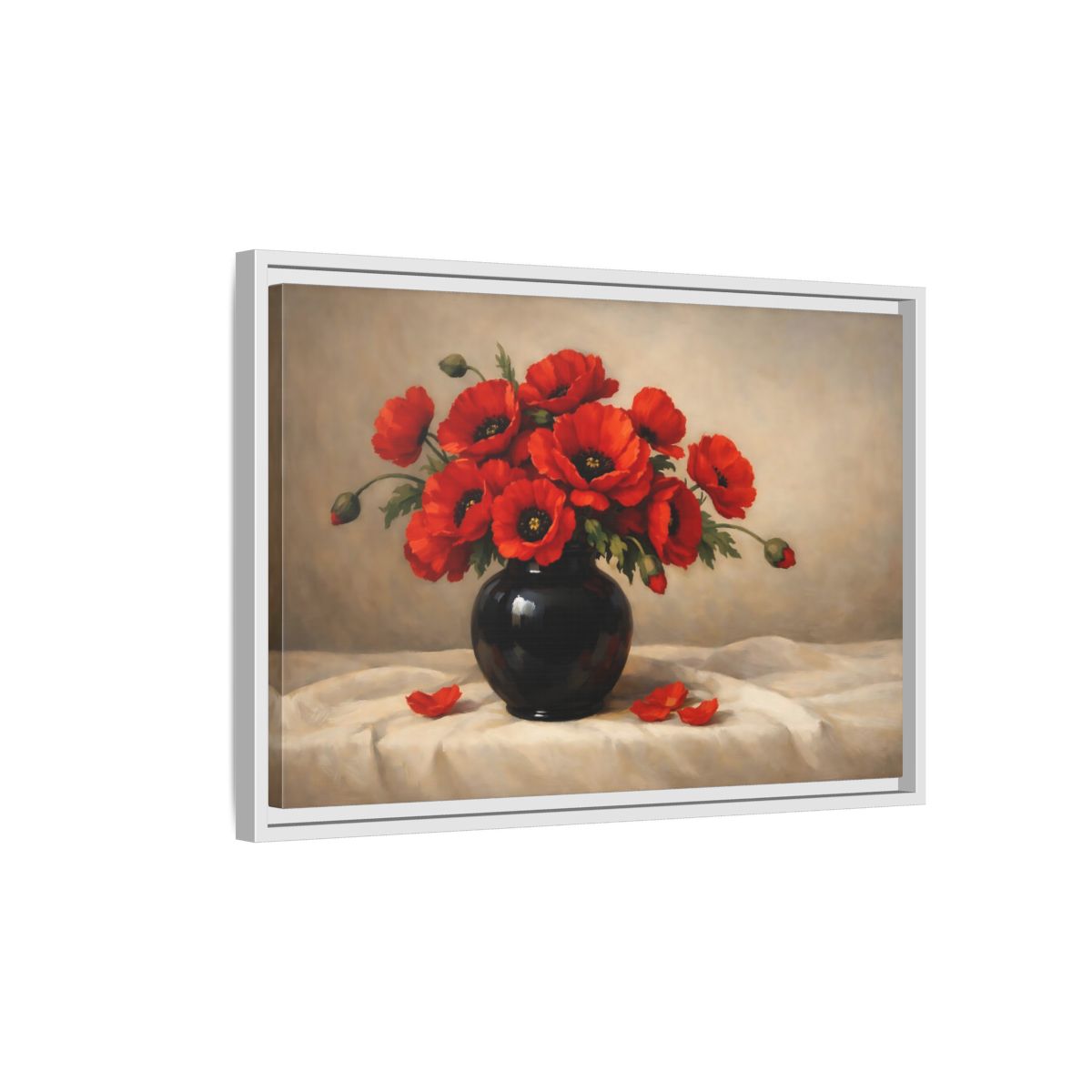 Side Mockup 1. Floral Red Poppies Red Poppy Floral shown as stretched canvas wall art