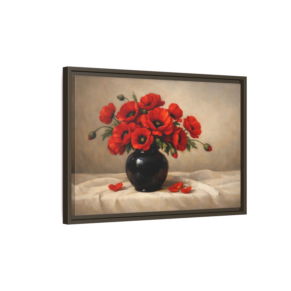 Side Mockup 2. Floral Red Poppies Red Poppy Floral shown as stretched canvas wall art