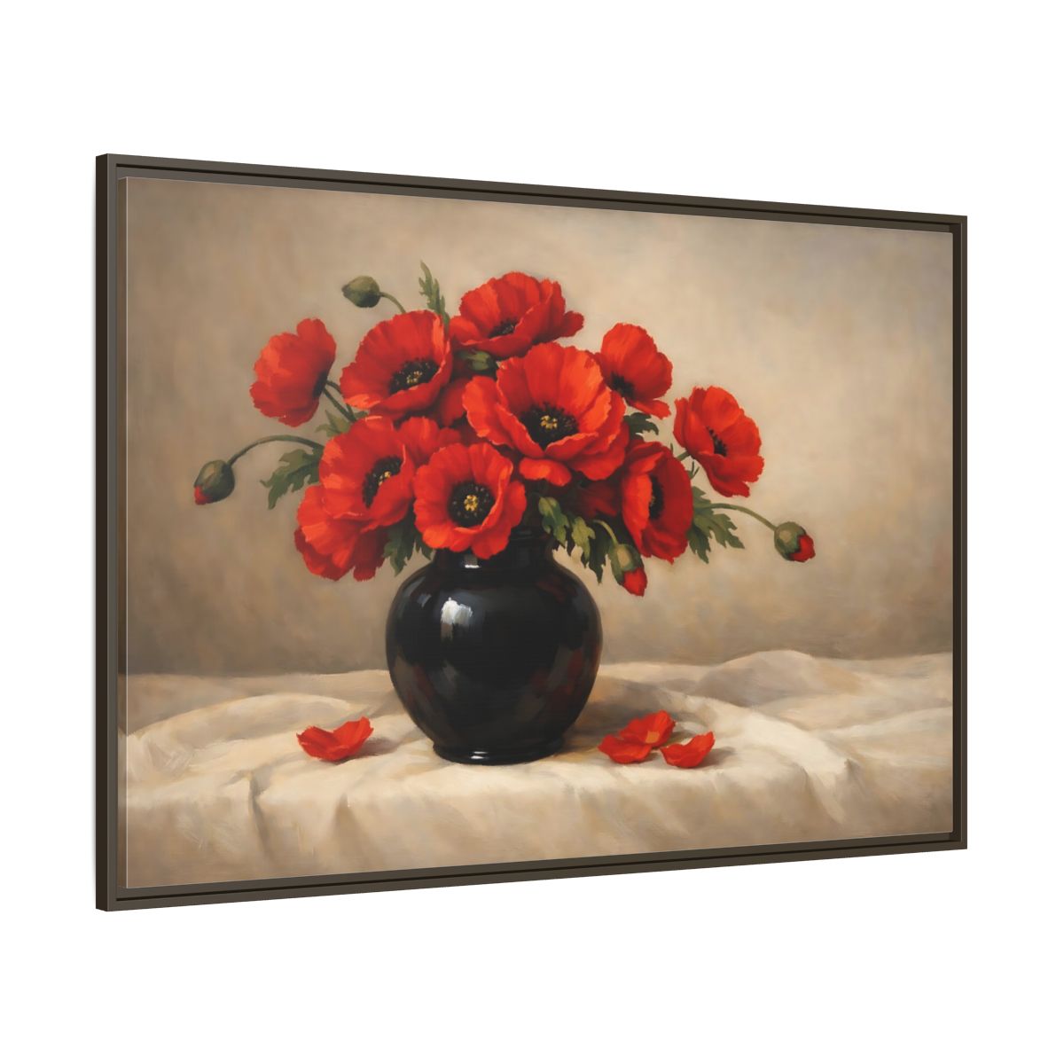 Main Mockup. Floral Red Poppies Red Poppy Floral shown as stretched canvas wall art