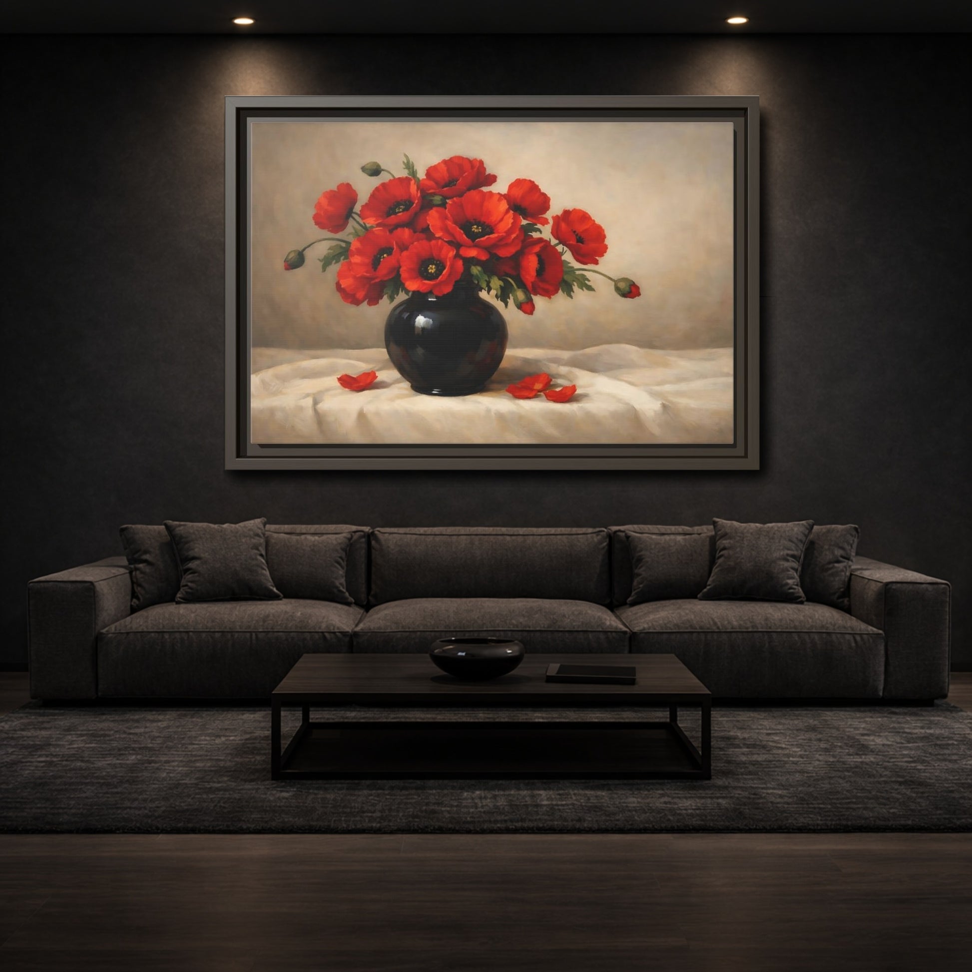 Mockup 2. Floral Red Poppies Red Poppy Floral shown as stretched canvas wall art