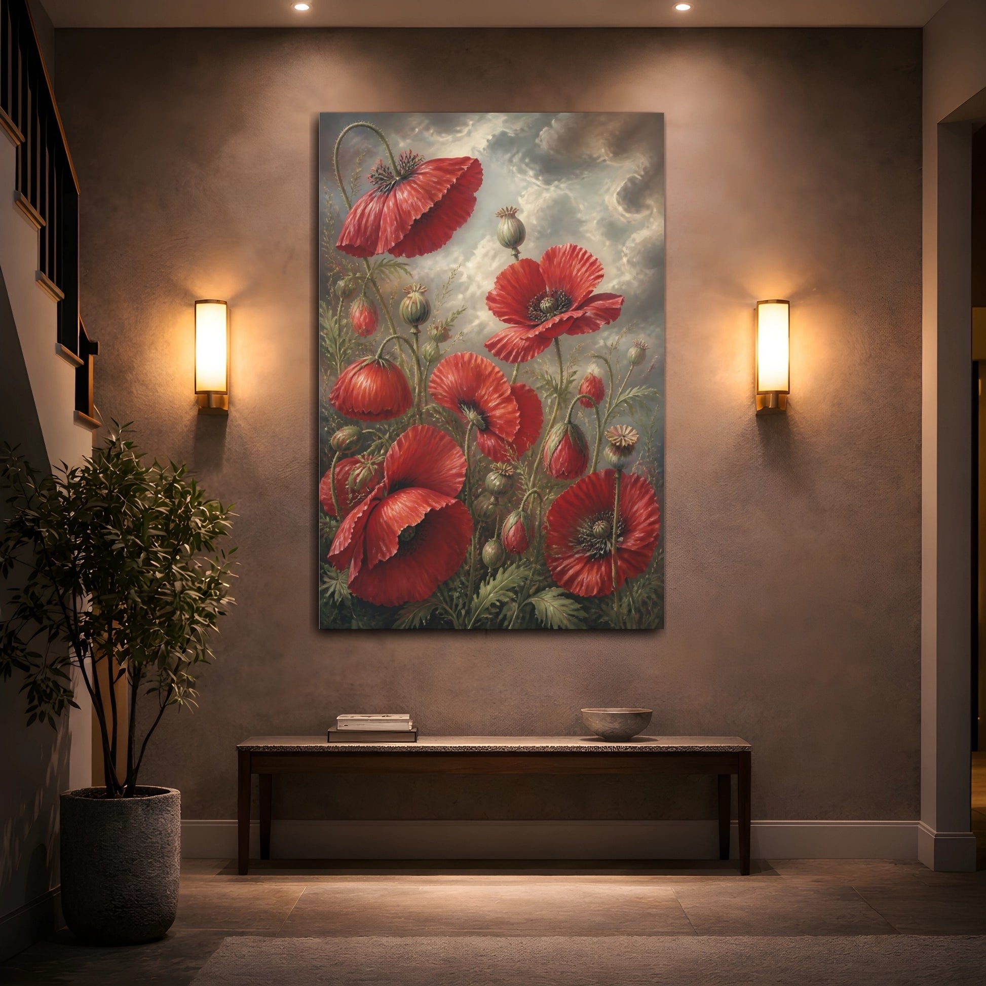 Mockup 2. Floral Red Poppies shown as canvas print