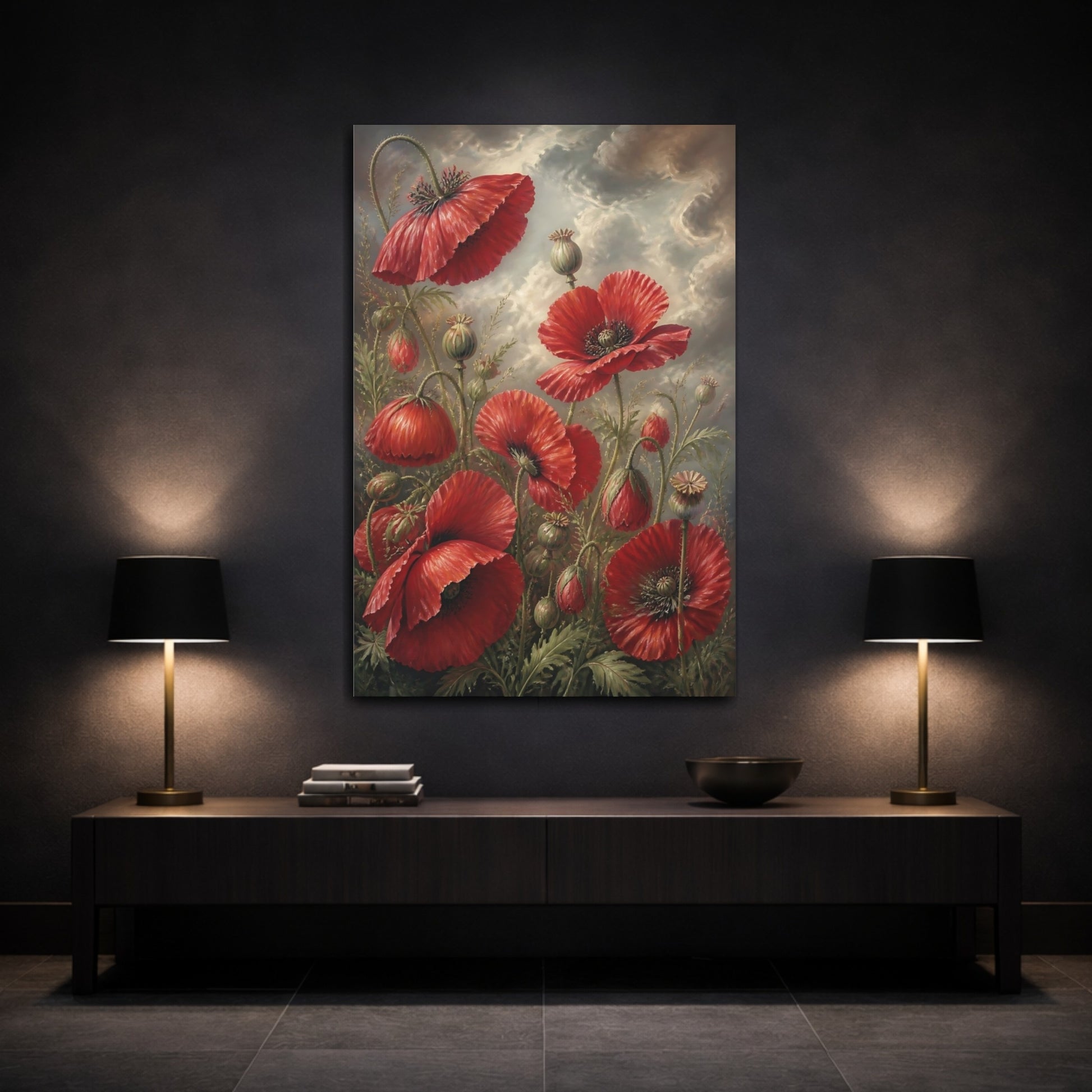 Mockup 3. Floral Red Poppies shown as canvas print