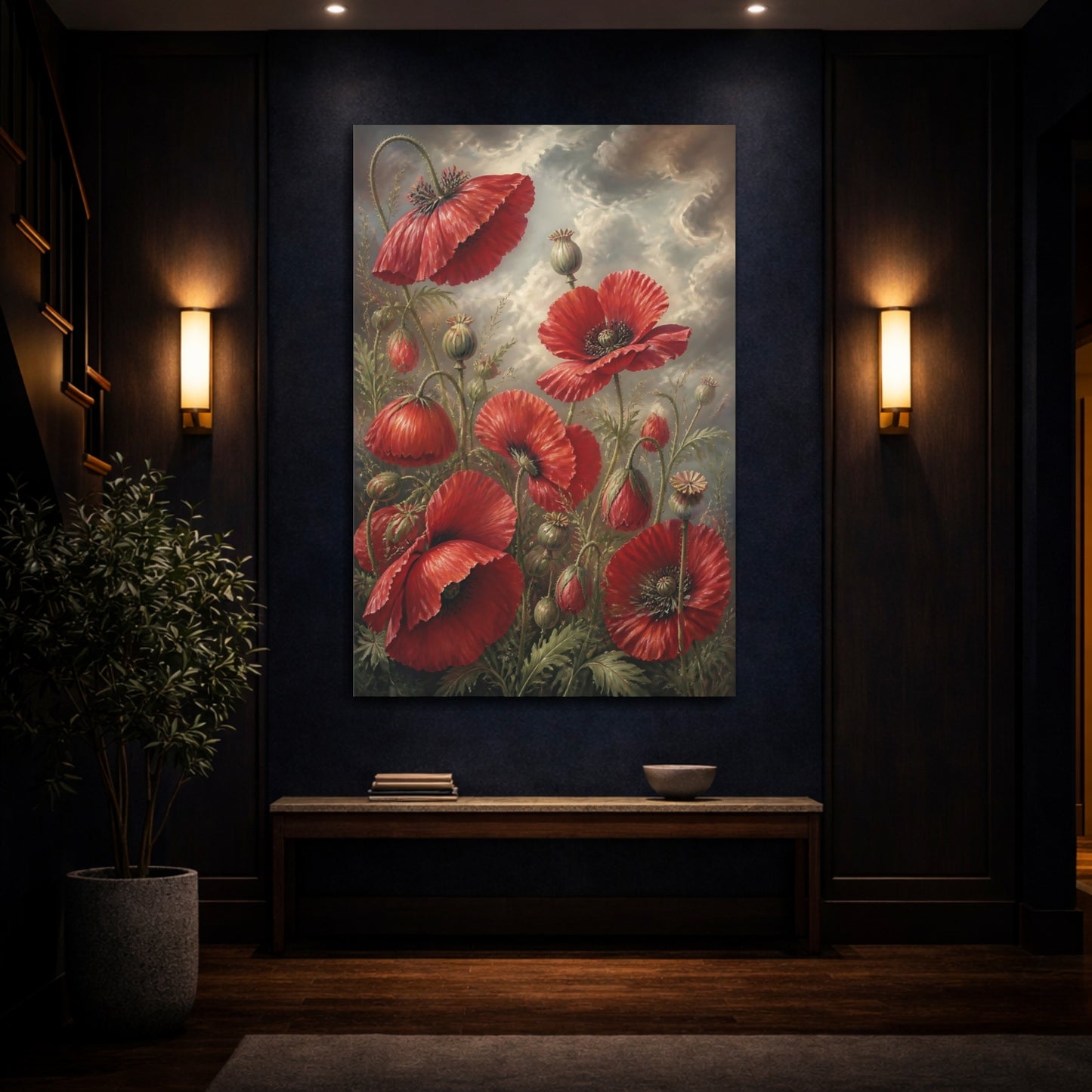 Mockup 4. Floral Red Poppies shown as canvas print