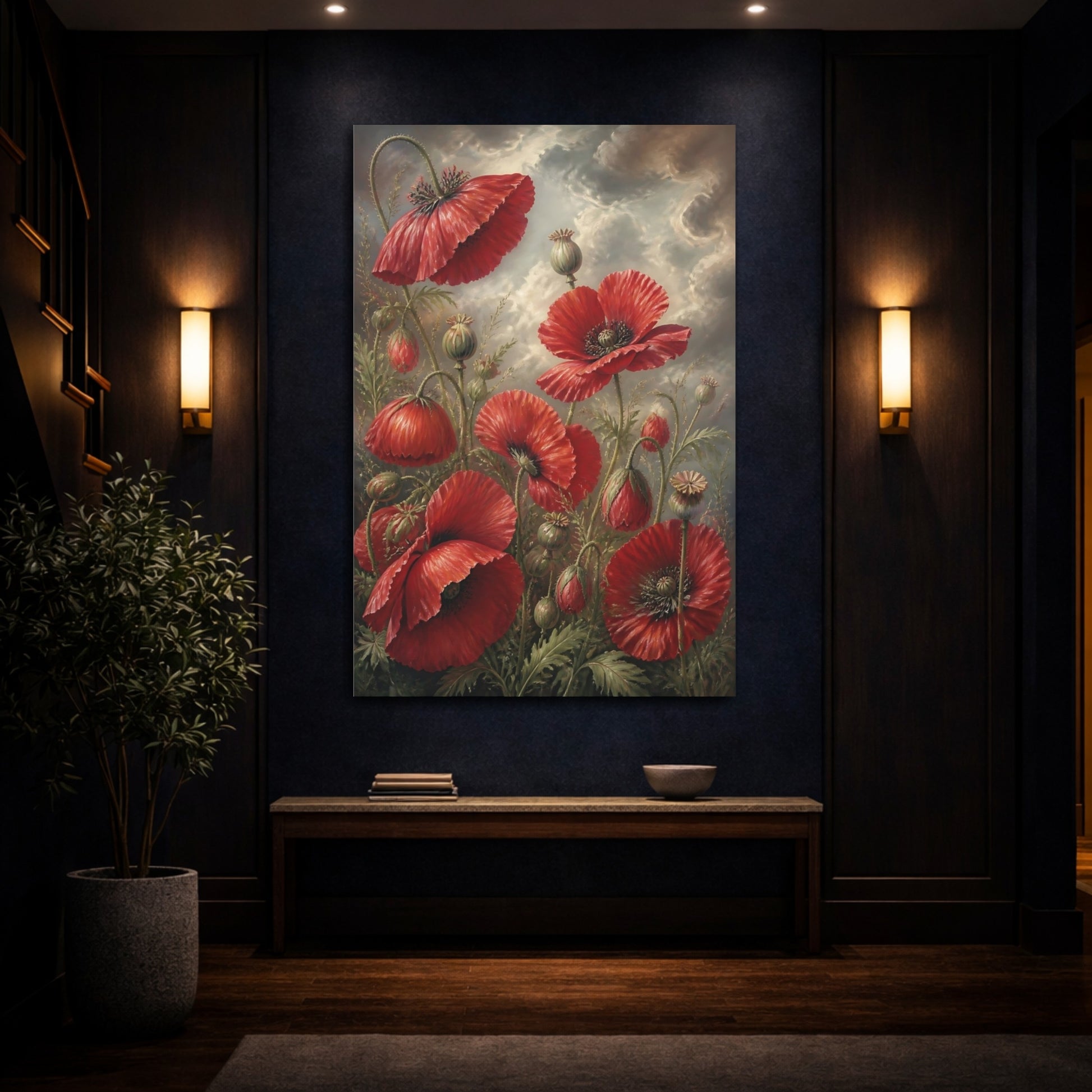 Mockup 4. Floral Red Poppies shown as canvas print