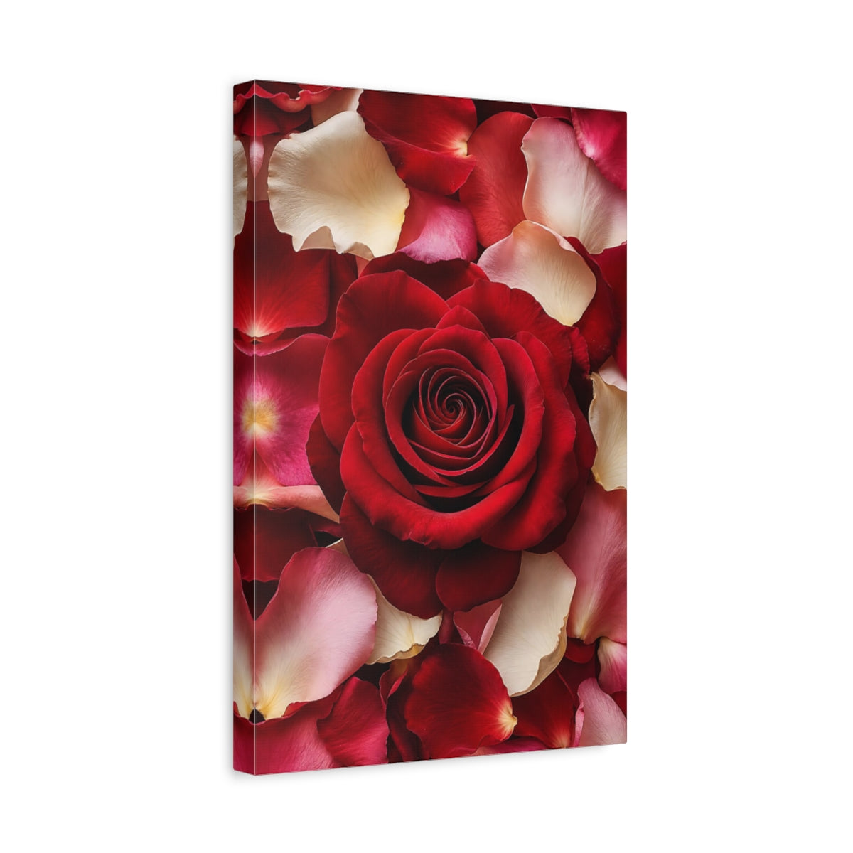 Side Mockup 4. Floral Red Rose Red Rose Petals shown as stretched canvas wall art