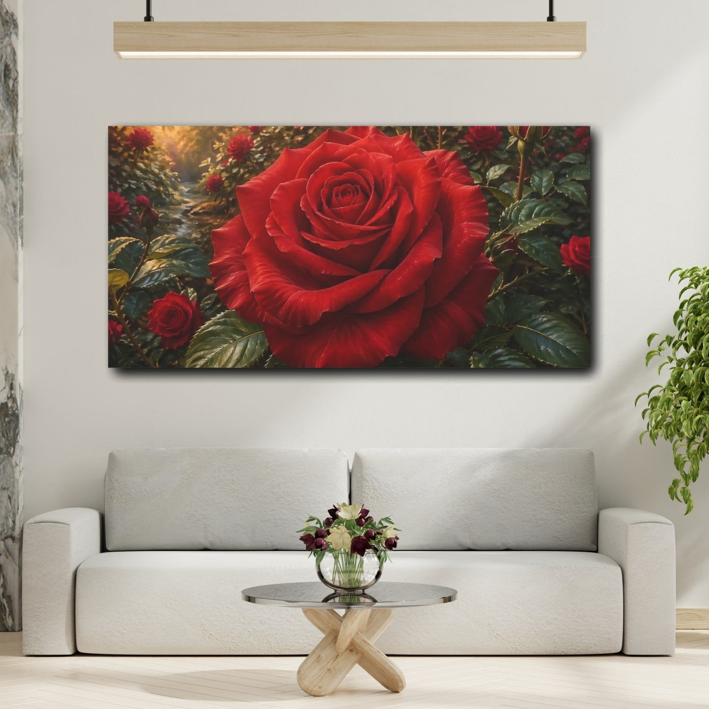 Mockup 3. Floral Red Rose Red Floral shown as stretched canvas wall art