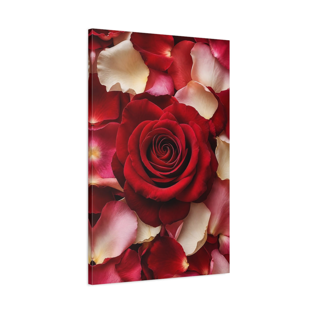 Main Mockup. Floral Red Rose Red Rose Petals shown as stretched canvas wall art