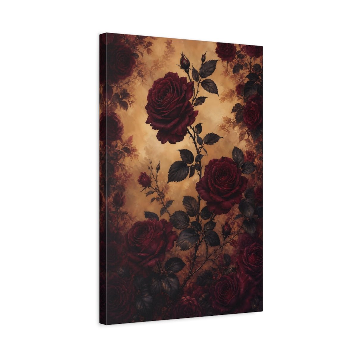 Floral Red Roses And Gold Canvas Print – Vintage Living Room, Above Couch - YesArtYes
