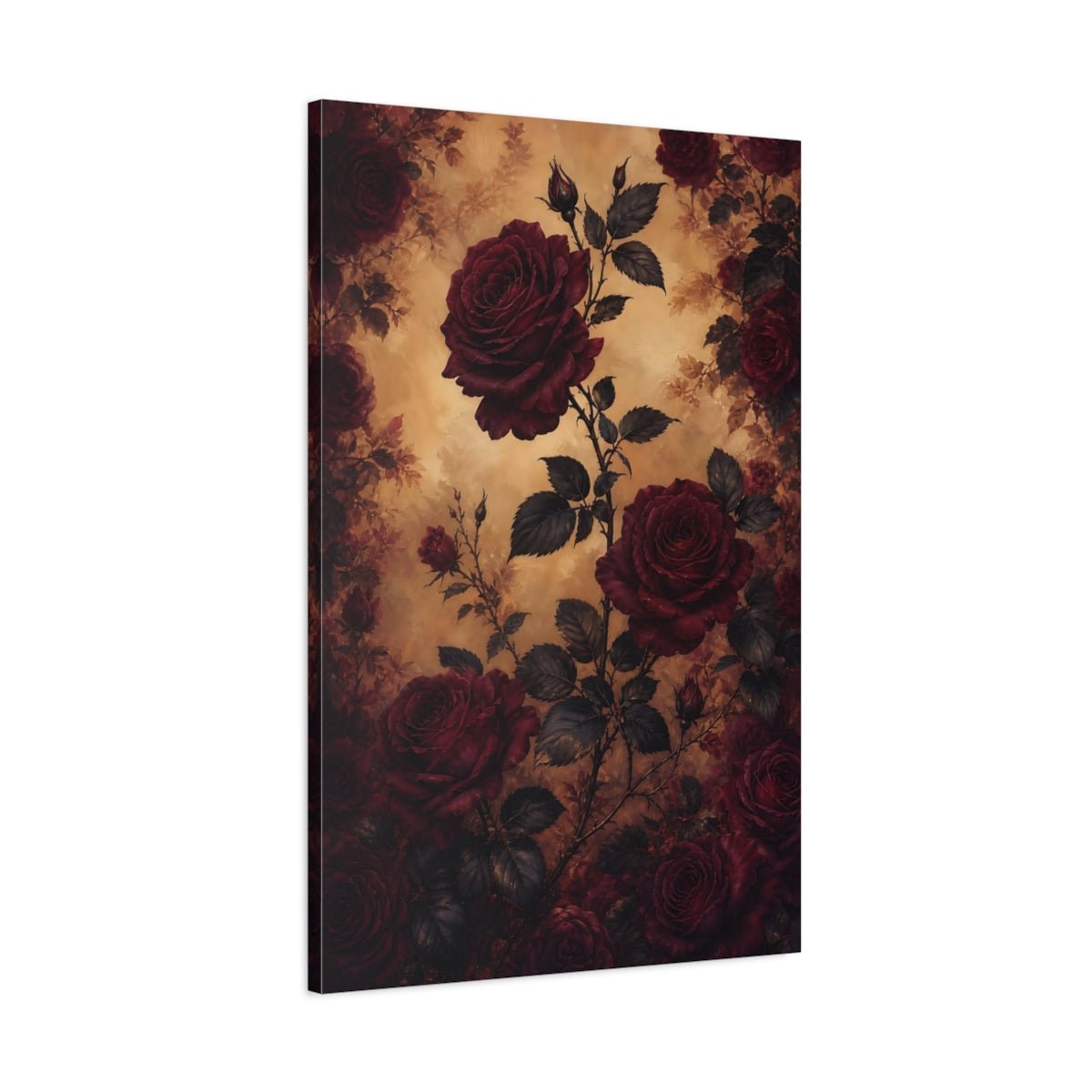 Floral Red Roses And Gold Canvas Print – Vintage Living Room, Above Couch - YesArtYes