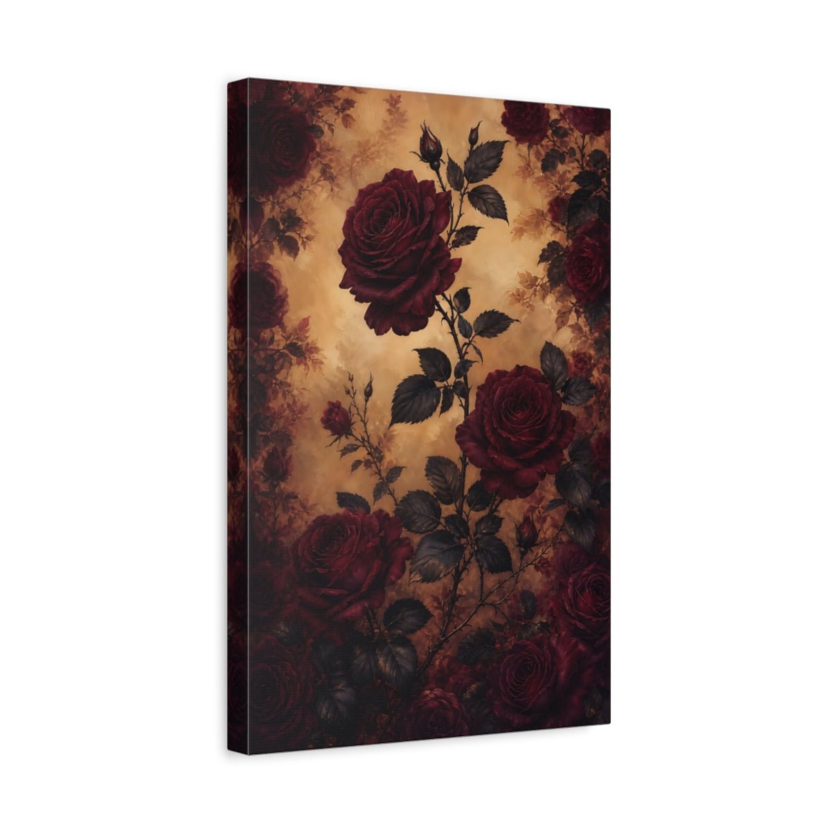 Floral Red Roses And Gold Canvas Print – Vintage Living Room, Above Couch - YesArtYes