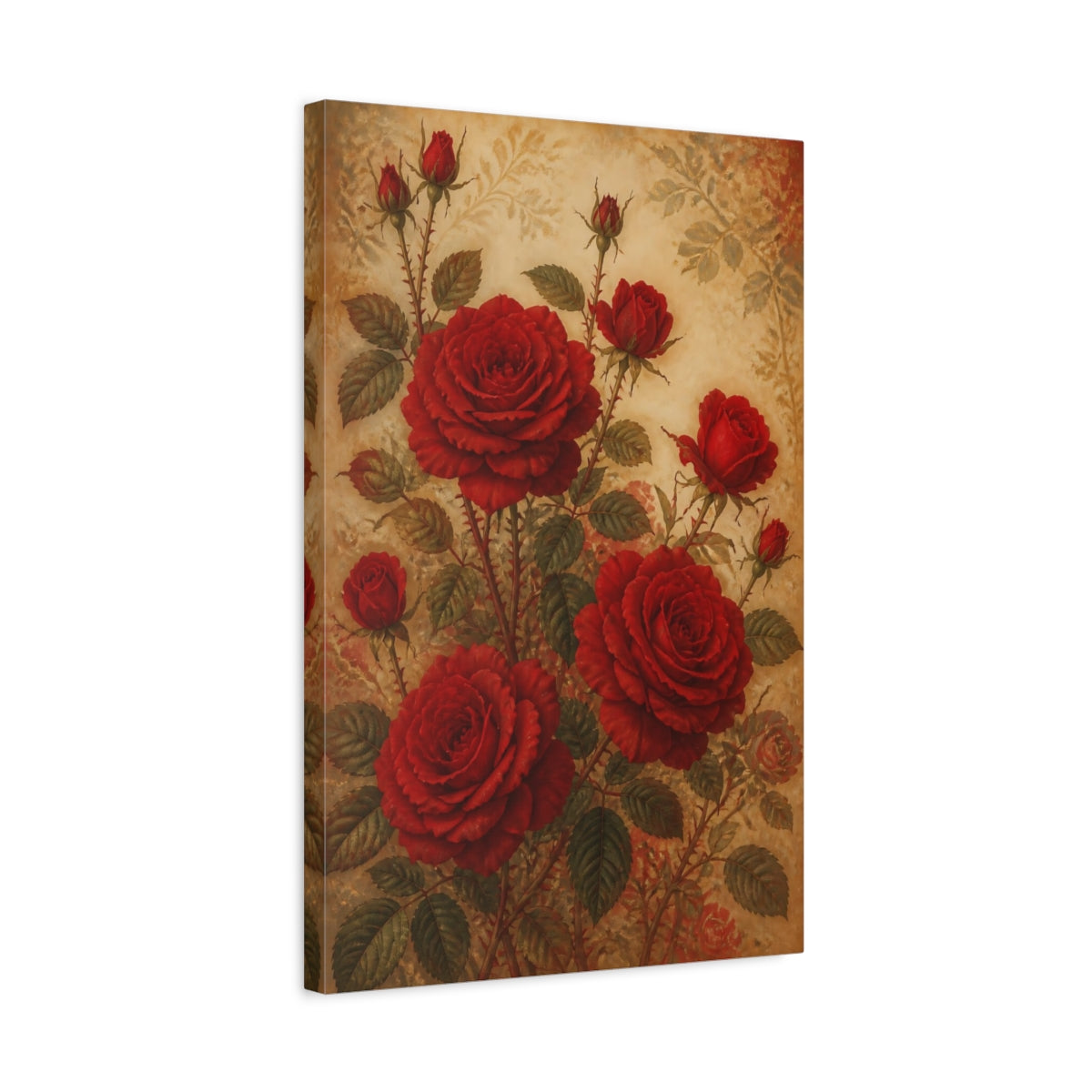 Side Mockup 3. Floral Red Roses Red Gold shown as canvas print