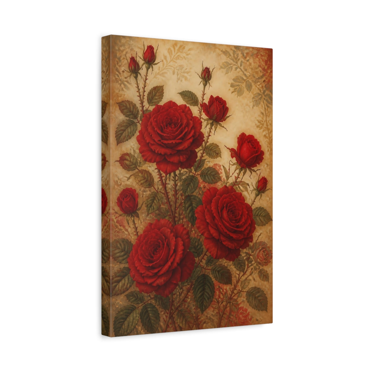 Side Mockup 4. Floral Red Roses Red Gold shown as canvas print