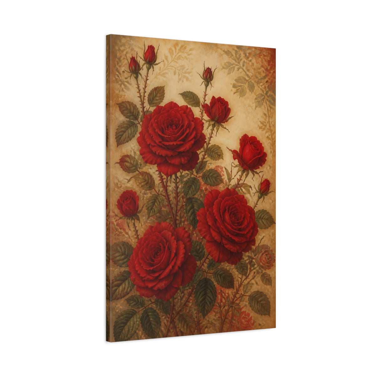 Main Mockup. Floral Red Roses Red Gold shown as canvas print