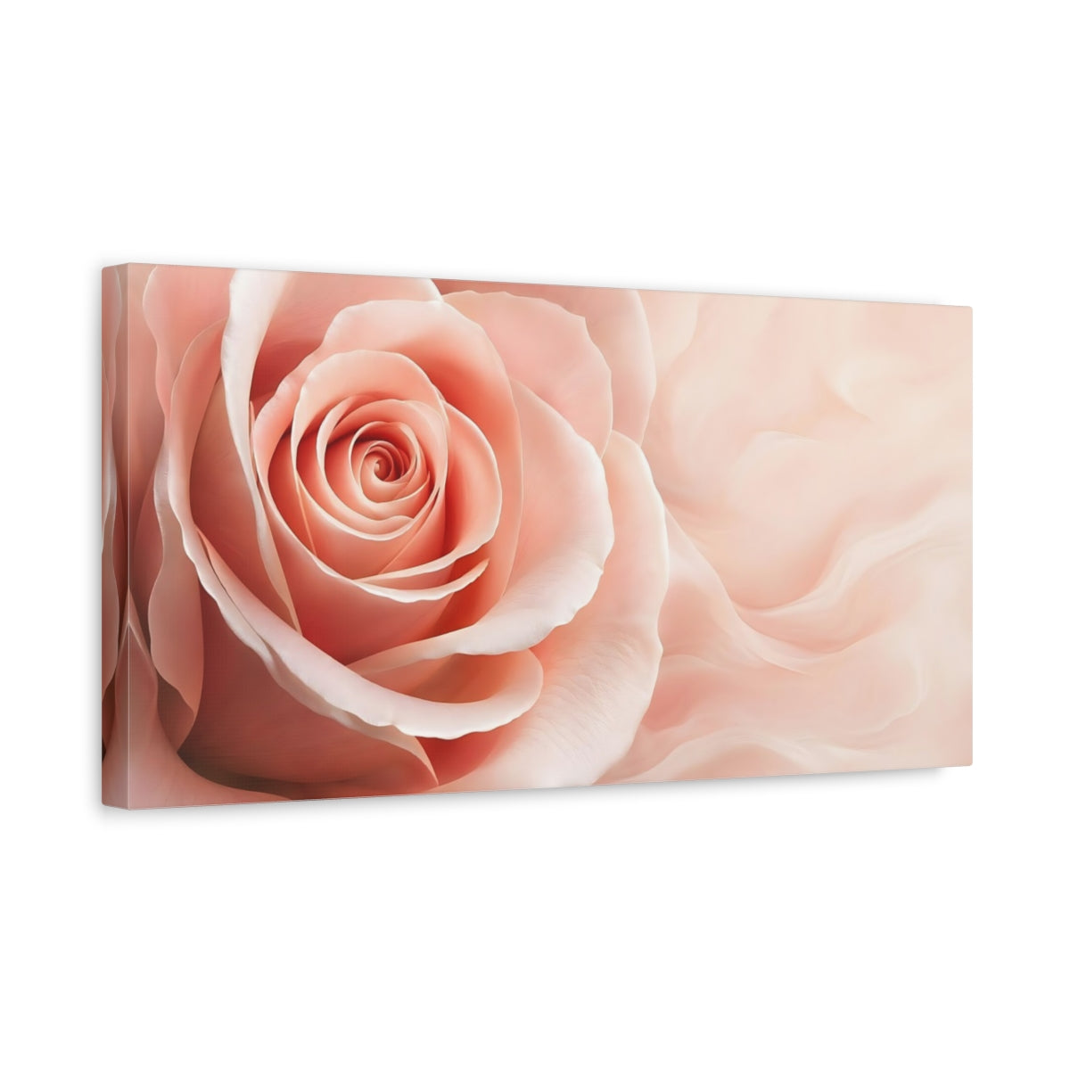 Side Mockup 3. Floral Rose Blush Pink shown as stretched canvas wall art