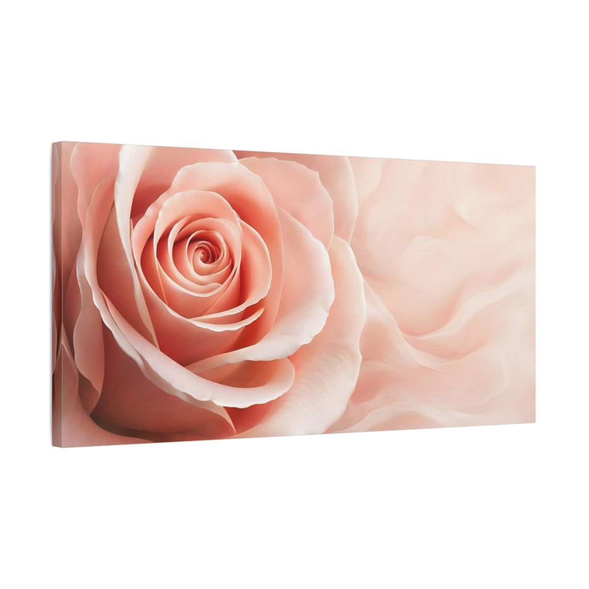 Side Mockup 1. Floral Rose Blush Pink shown as stretched canvas wall art