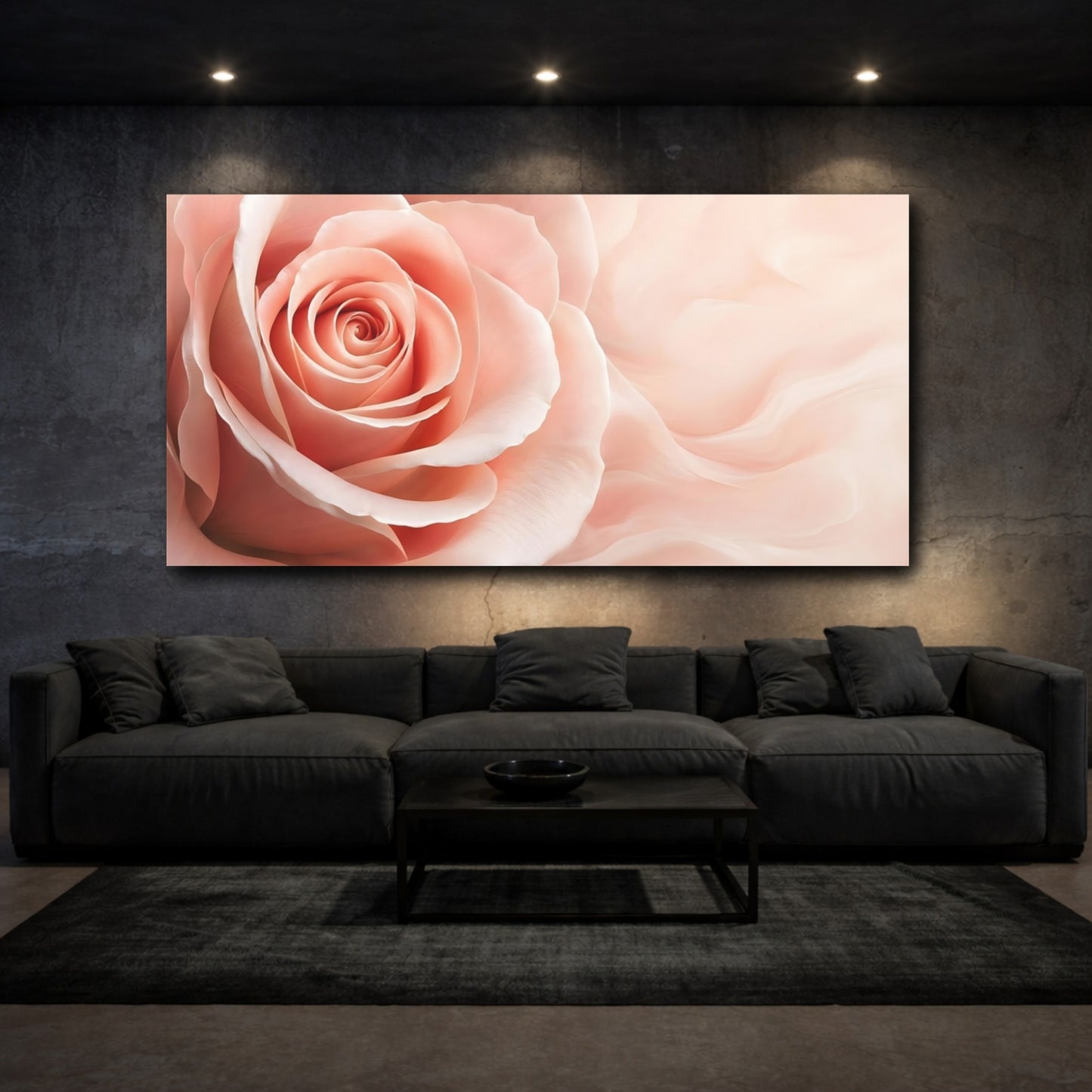 Mockup 2. Floral Rose Blush Pink shown as stretched canvas wall art