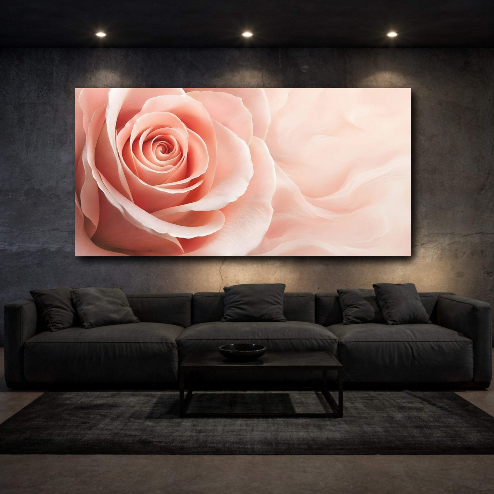 Mockup 2. Floral Rose Blush Pink shown as stretched canvas wall art