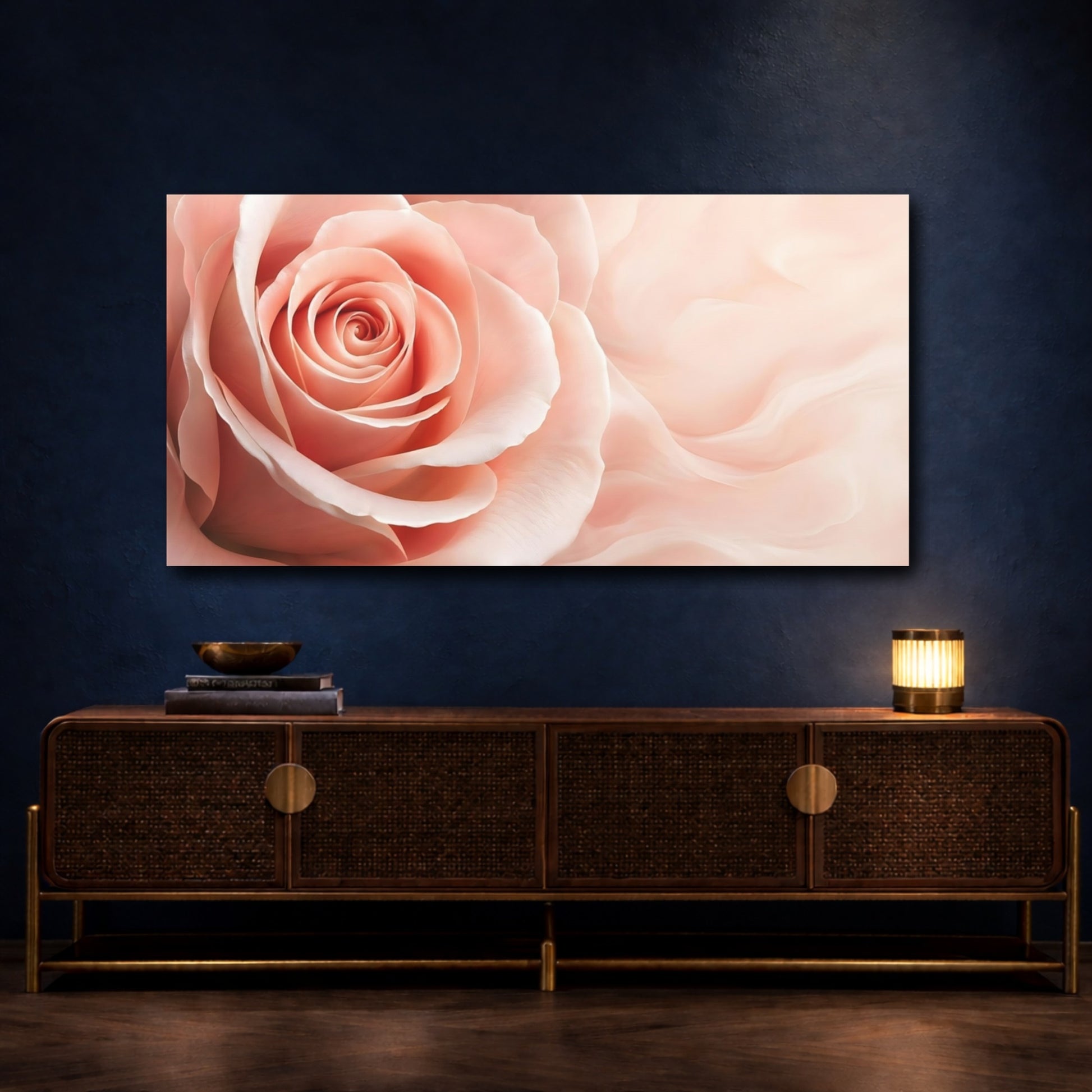Mockup 3. Floral Rose Blush Pink shown as stretched canvas wall art
