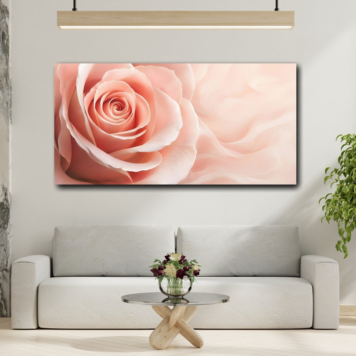 Mockup 4. Floral Rose Blush Pink shown as stretched canvas wall art