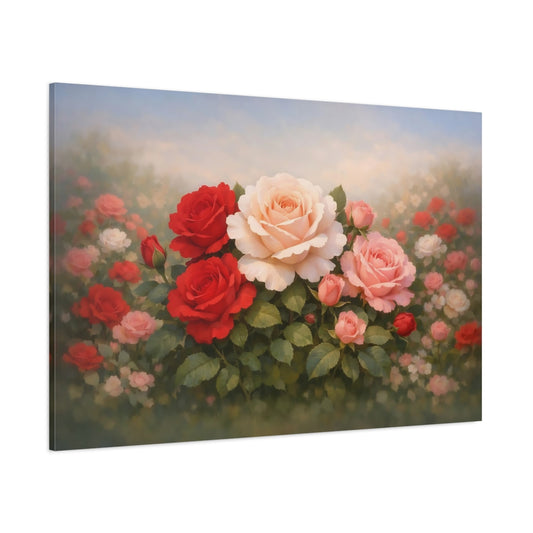Floral Rose Garden shown as stretched canvas wall art
