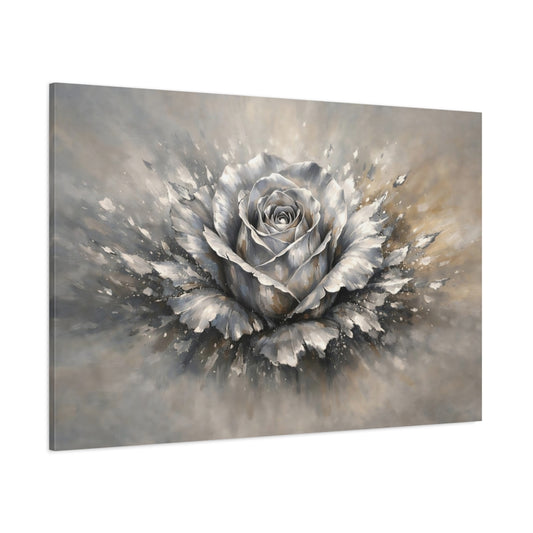 Main Mockup. Floral Rose Grey And Gold shown as stretched canvas wall art