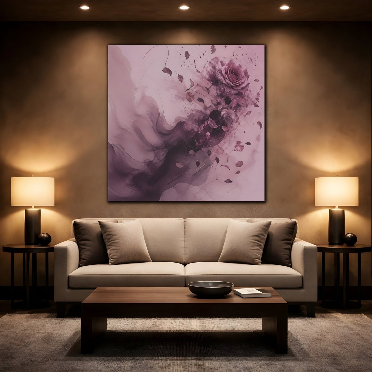 Floral Rose Pink And Mauve Canvas Print Wall Art – Abstract Bedroom, Bed - YesArtYes