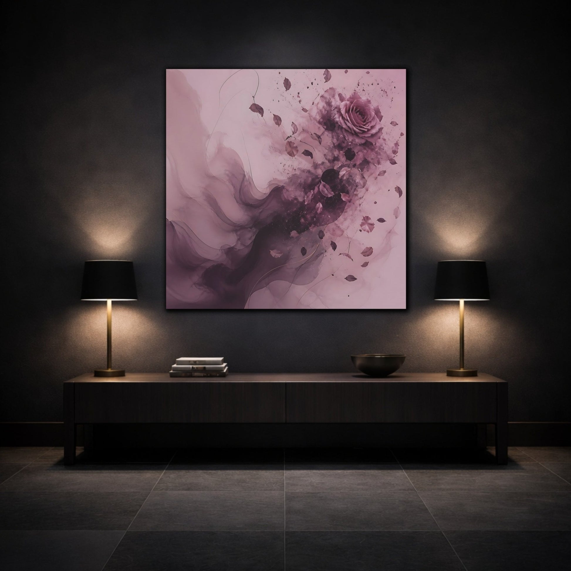 Floral Rose Pink And Mauve Canvas Print Wall Art – Abstract Bedroom, Bed - YesArtYes