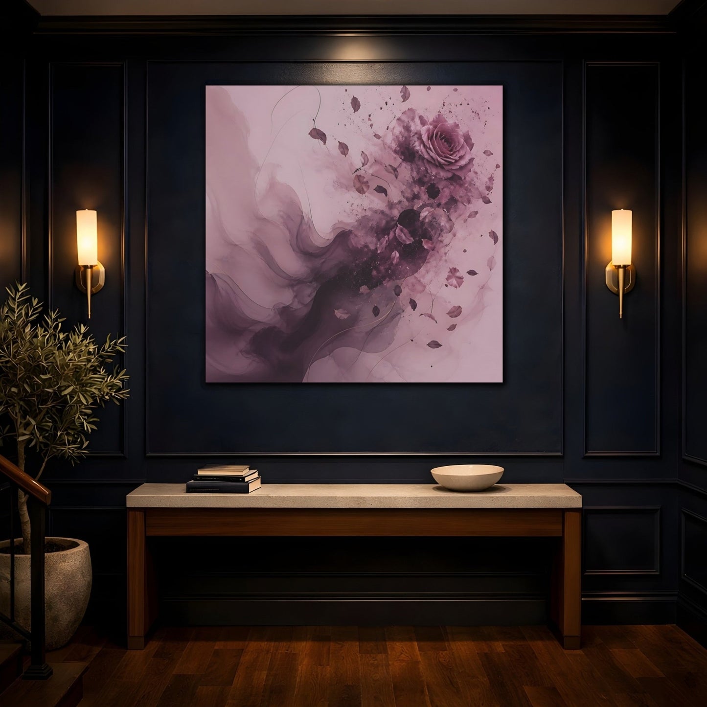 Floral Rose Pink And Mauve Canvas Print Wall Art – Abstract Bedroom, Bed - YesArtYes