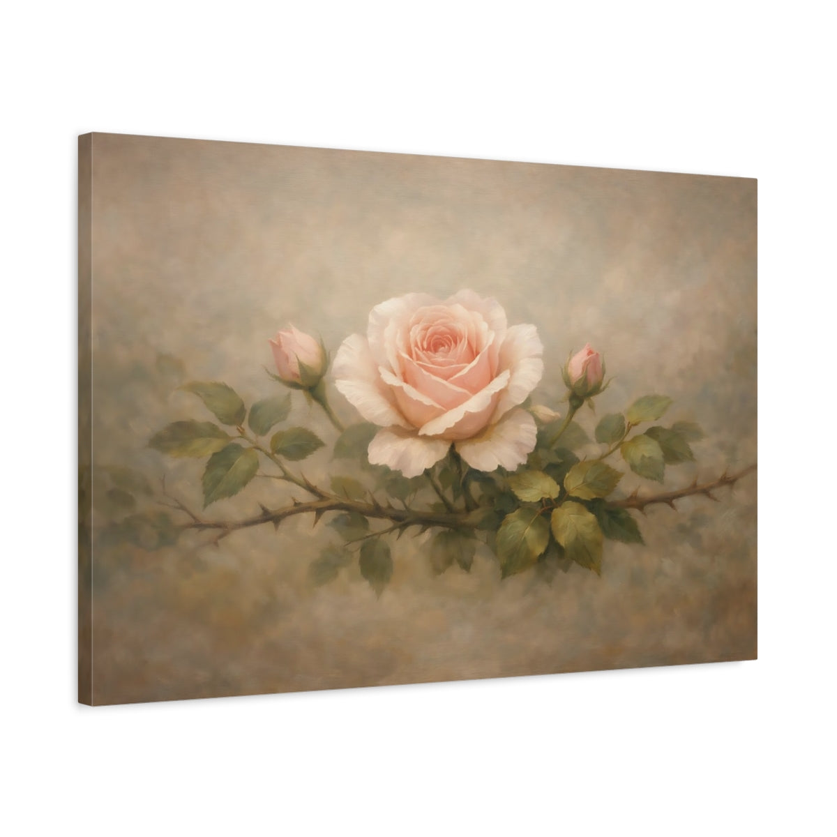Side Mockup 2. Floral Rose Pink Rose shown as stretched canvas wall art