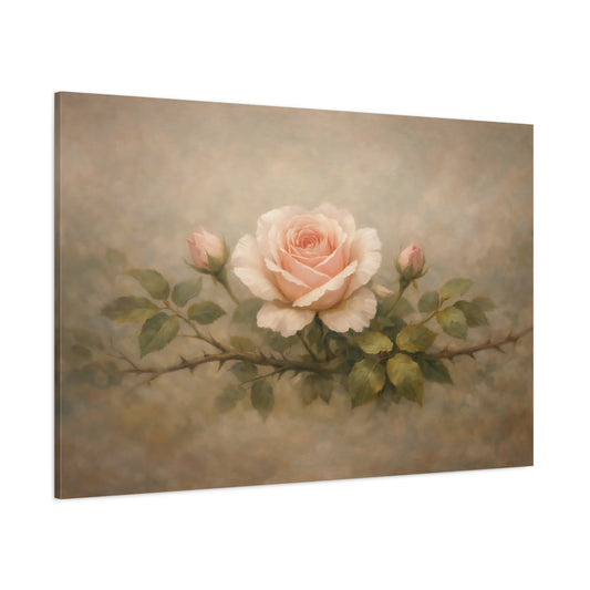 Main Mockup. Floral Rose Pink Rose shown as stretched canvas wall art
