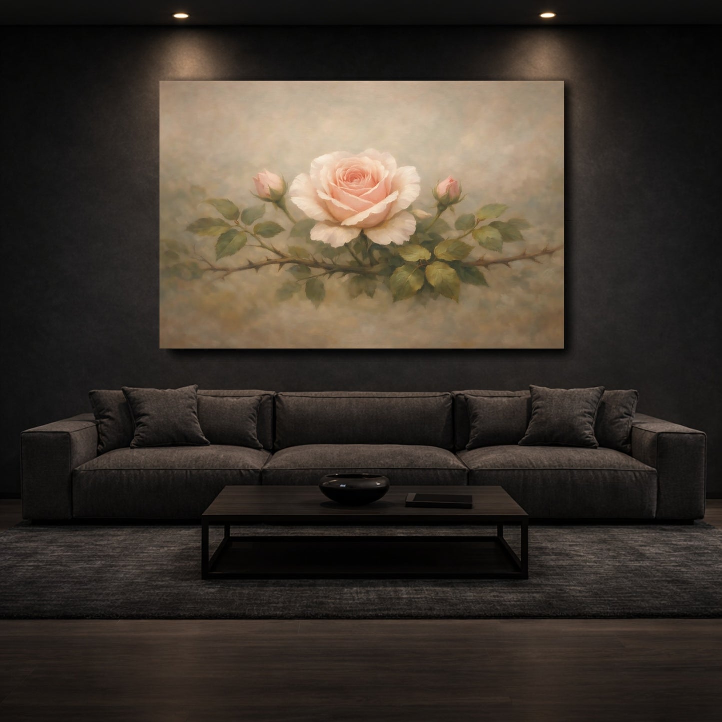 Mockup 2. Floral Rose Pink Rose shown as stretched canvas wall art